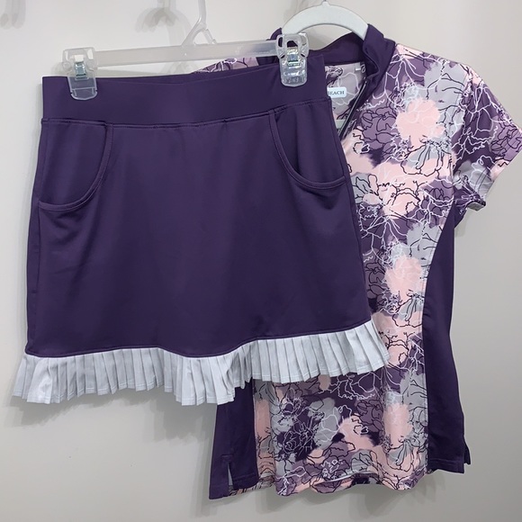 Pebble Beach 2 Pc Golf Top and Skort Abstract Floral Print Purple Gray S - Picture 3 of 11